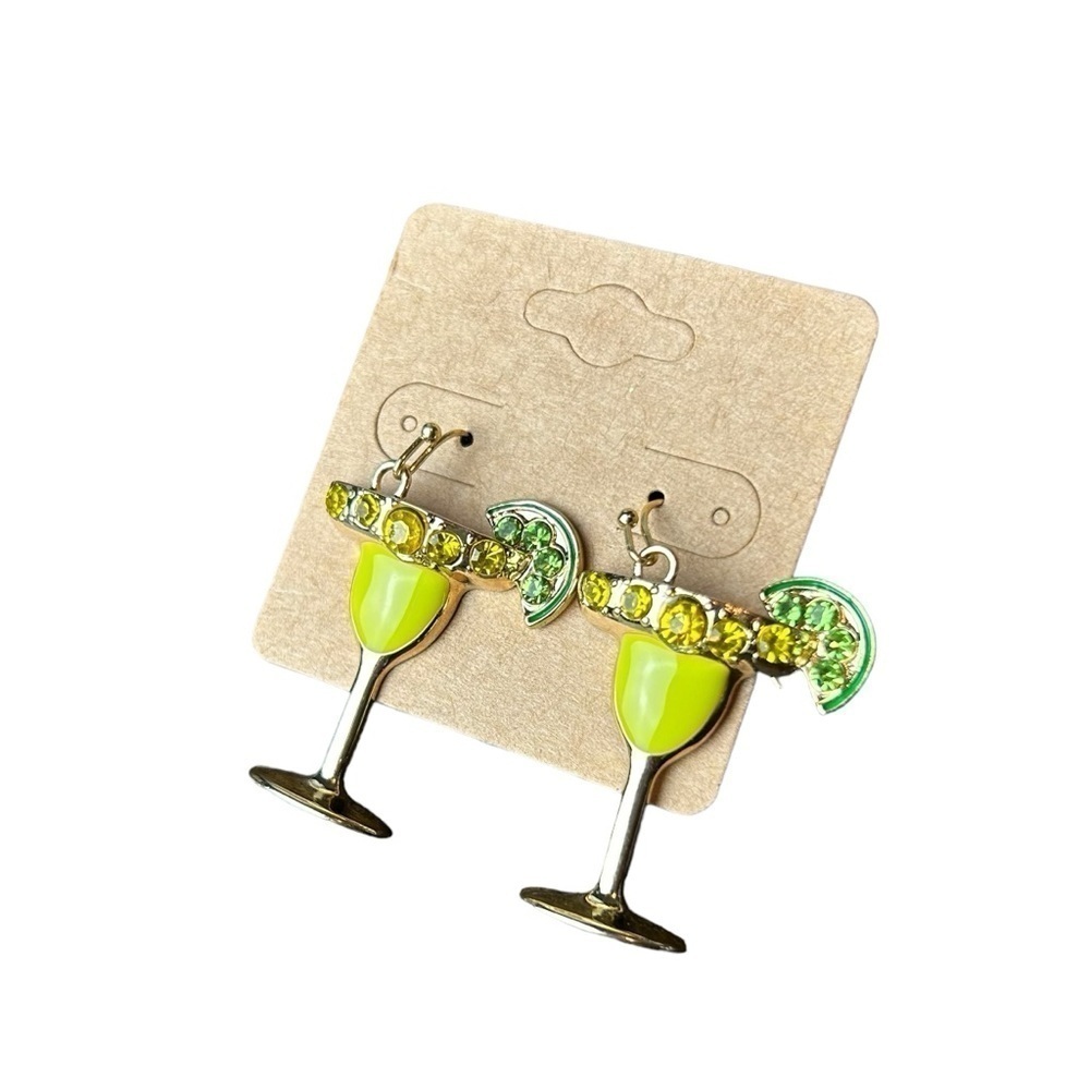 Tropical Margarita Earrings with a Slice Of Lime with Fish Hook Piercing - Picture 9 of 10